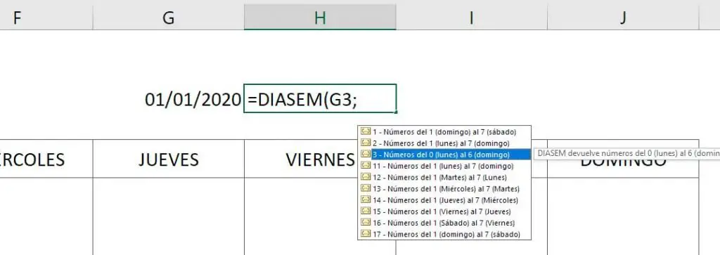 calendario perpetuo en Excel