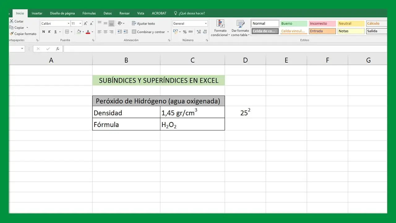 Excel al cuadrado en Excel. y subíndices | Saber Programas