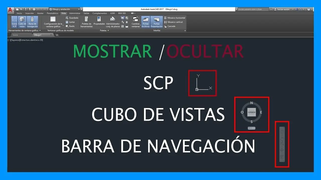 Mostrar SCP, cubo de vistas y barra de navegación