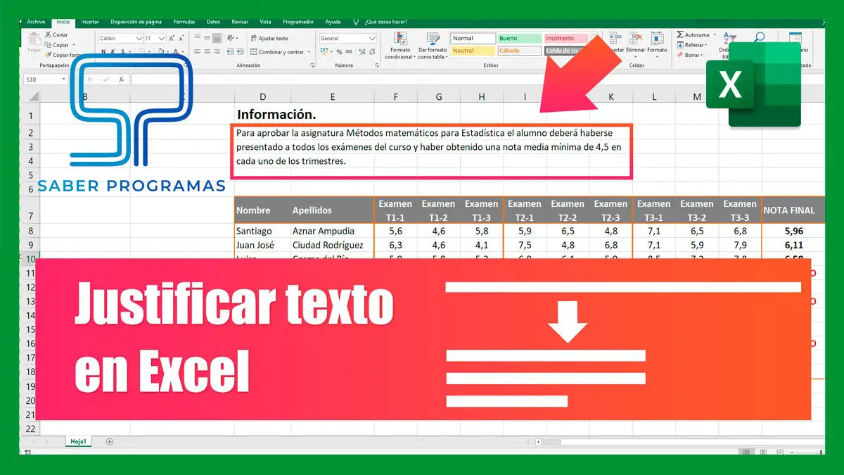 Justificar texto en Excel