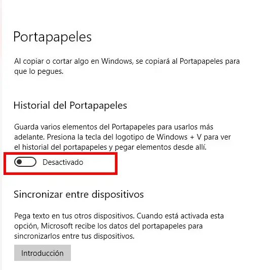 Historial de portapapeles en Windows 10